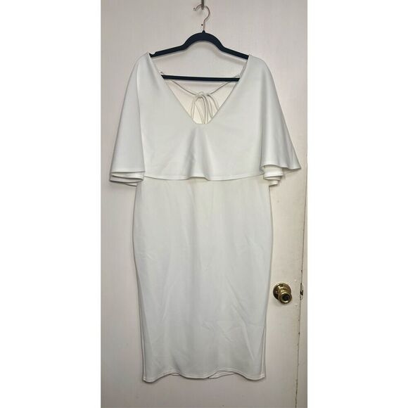 ASOS Curve Cape Plunge Midi Bodycon Dress white size 14 NWT - Picture 3 of 15